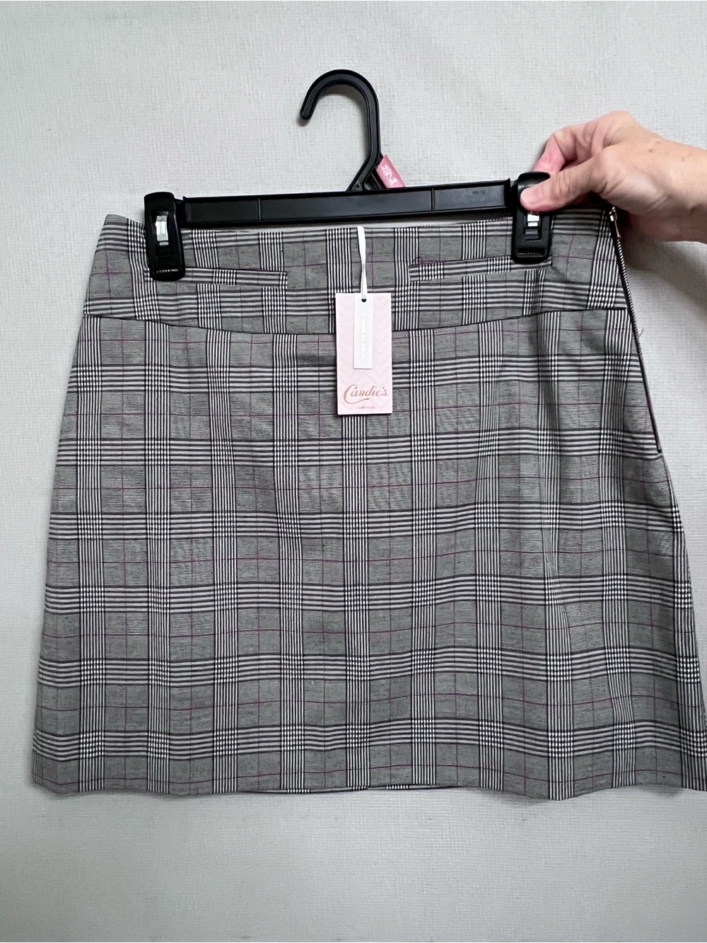 Candie's Gray Plaid Mini Skirt with Subtle Pink Lines
